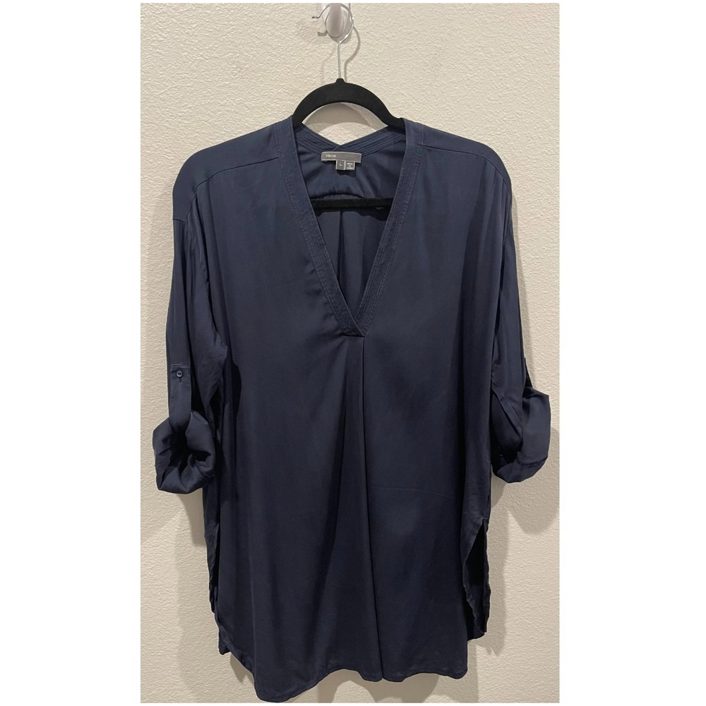 VINCE. Navy Blue V-Neck Long Sleeve Shirt
